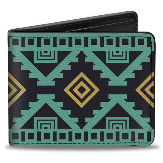 Bi-Fold Wallet - Geometric6 Navy Turquoise Gold