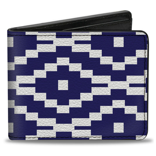 Bi-Fold Wallet - Geometric Diamond Blue White