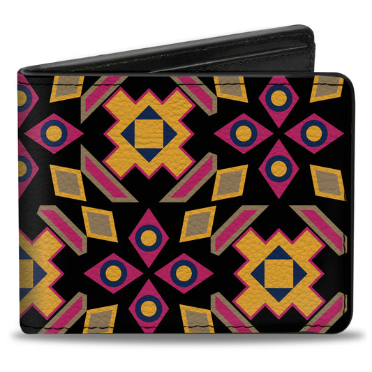 Bi-Fold Wallet - Geometric Sunburst Black Pink Yellow Blue