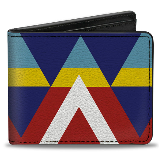 Bi-Fold Wallet - Geometric Triangles Stripe Red White Blues Yellow