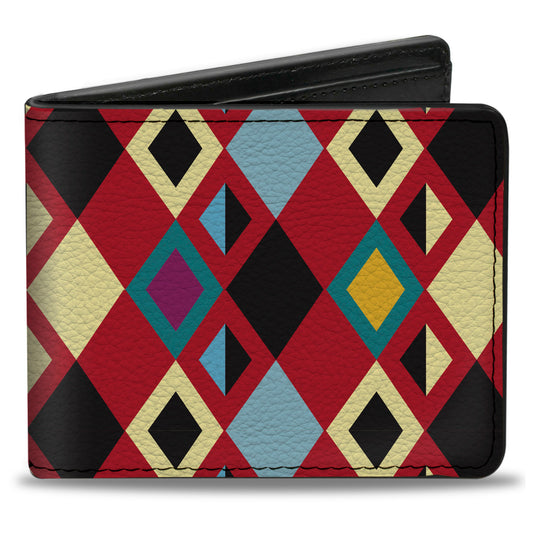 Bi-Fold Wallet - Geometric9 Black Red Turquoise Ivory
