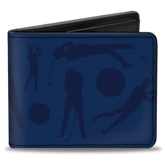 Bi-Fold Wallet - Golfing Silhouettes Collage Blues