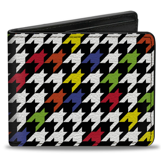 Bi-Fold Wallet - Houndstooth Black White Multi Neon