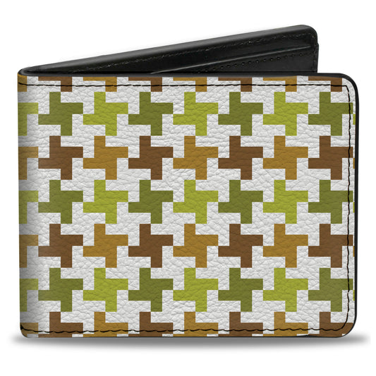 Bi-Fold Wallet - Houndstooth White Green Brown