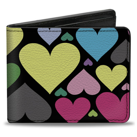 Bi-Fold Wallet - Hearts Black Multi Color