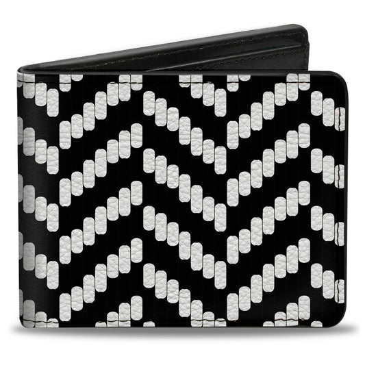 Bi-Fold Wallet - Herringbone Jagged Black White