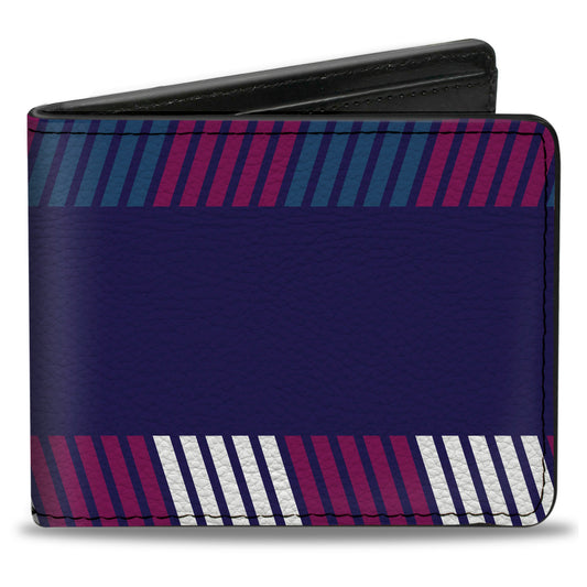 Bi-Fold Wallet - Hash Mark Stripe Navy Turquoise Fuchsia White