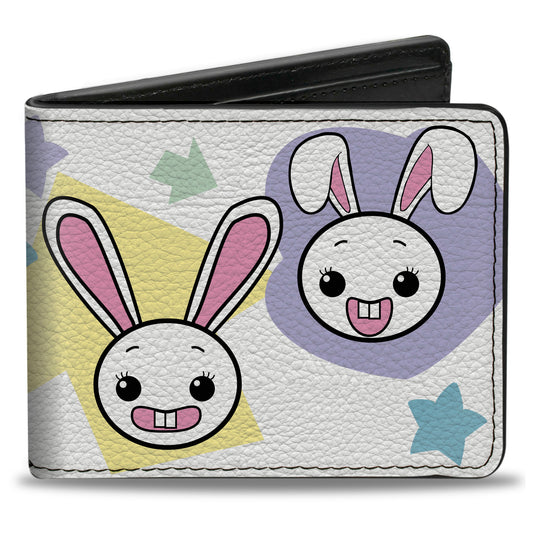 Bi-Fold Wallet - Happy Sad Bunnies & Stars White Pastel