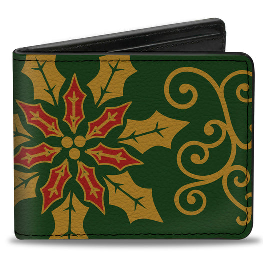 Bi-Fold Wallet - Holiday Holly Green Gold Red