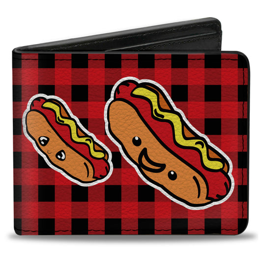 Bi-Fold Wallet - Hot Dogs Buffalo Plaid Black Red