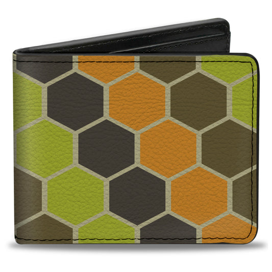 Bi-Fold Wallet - Honeycomb Greens Orange