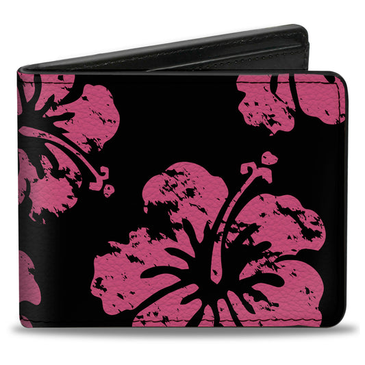 Bi-Fold Wallet - Hibiscus Weathered Black Pink