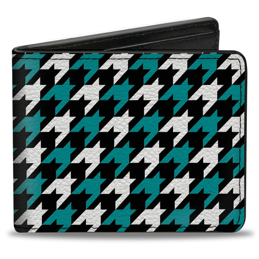 Bi-Fold Wallet - Houndstooth Black White Turquoise