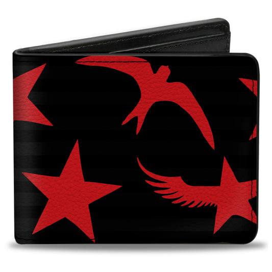 Bi-Fold Wallet - Stripes & Stars Black White Red
