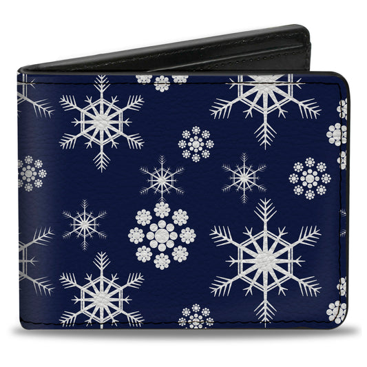 Bi-Fold Wallet - Snowflakes Blue White