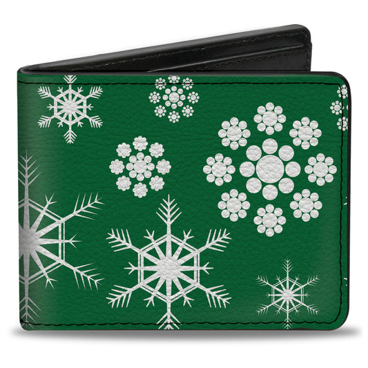 Bi-Fold Wallet - Snowflakes Green White