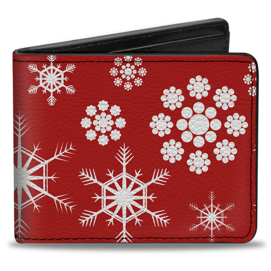 Bi-Fold Wallet - Snowflakes Red White