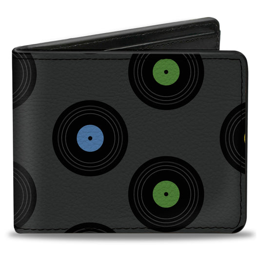 Bi-Fold Wallet - Vinyl Records Gray Black Mutli Color