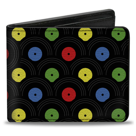 Bi-Fold Wallet - Vinyl Records Stacked Black Gray Multi Color