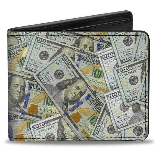 Bi-Fold Wallet - Vivid 100 Dollar Bills Stacked