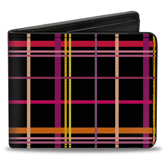 Bi-Fold Wallet - Wire Grid Black Orange Purple