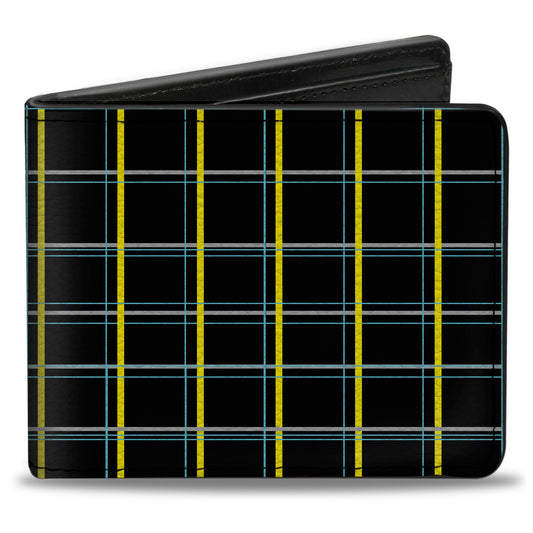 Bi-Fold Wallet - Wire Grid Black Turquoise Yellow