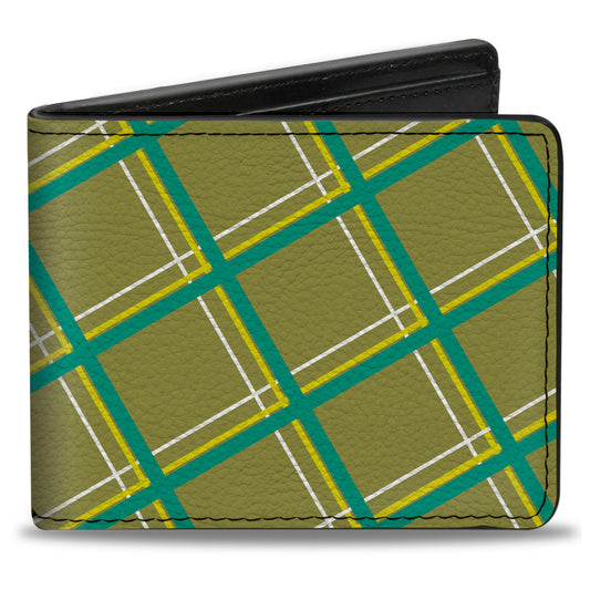 Bi-Fold Wallet - Wire Grid Tan Green Yellow