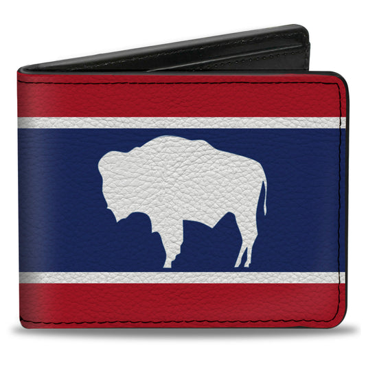 Bi-Fold Wallet - Wyoming Flags Bison Silhouette
