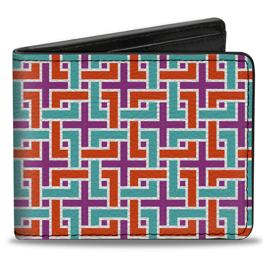 Bi-Fold Wallet - Weave CLOSE-UP White Pink Orange Aqua