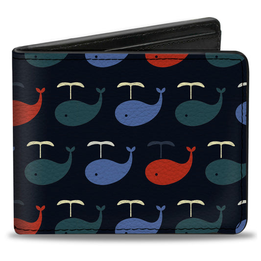 Bi-Fold Wallet - Whales Navy Green Blue Red
