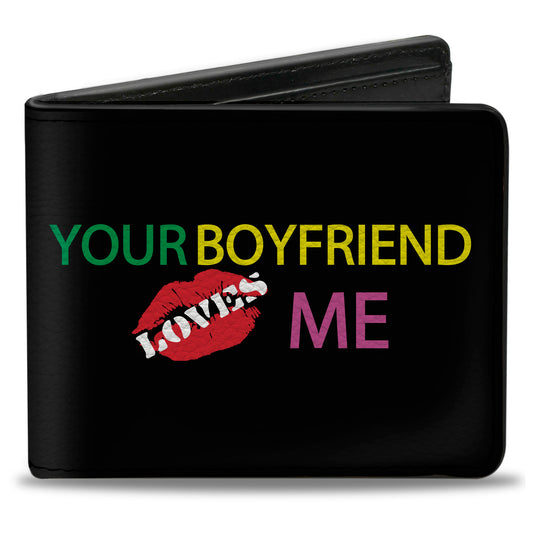 Bi-Fold Wallet - YOUR BOYFRIEND LOVES ME w Kiss Black Neon