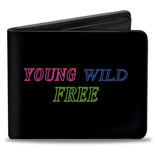 Bi-Fold Wallet - YOUNG WILD AND FREE Outline Black Multi Neon