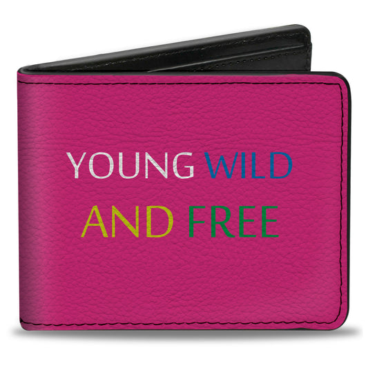 Bi-Fold Wallet - YOUNG WILD AND FREE Pink White Blue Yellow Green
