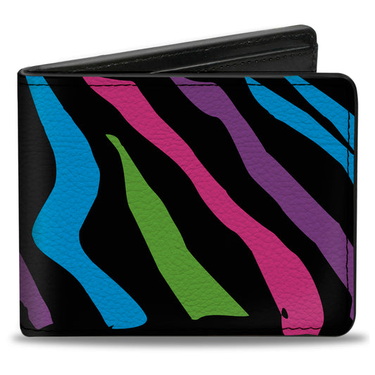 Bi-Fold Wallet - Zebra Black Blue Green Pink Purple
