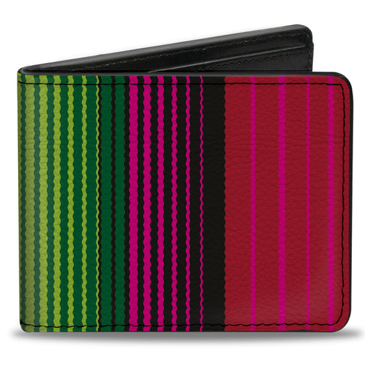 Bi-Fold Wallet - Zarape7 Vertical Pinks Blues Greens Black