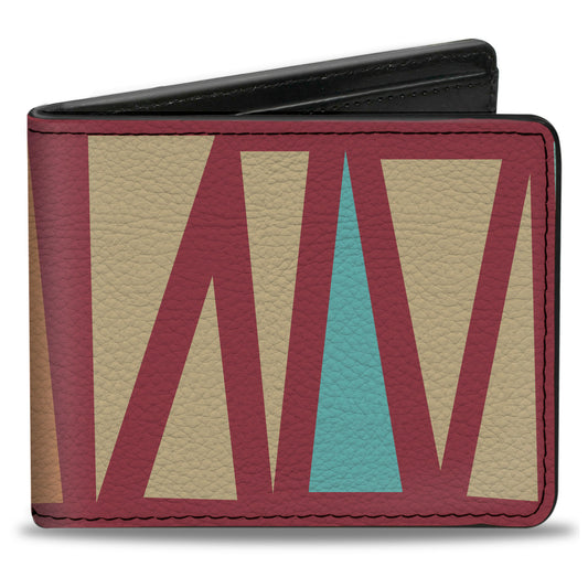 Bi-Fold Wallet - Zig Zag Doodle Red Tan Blues Orange