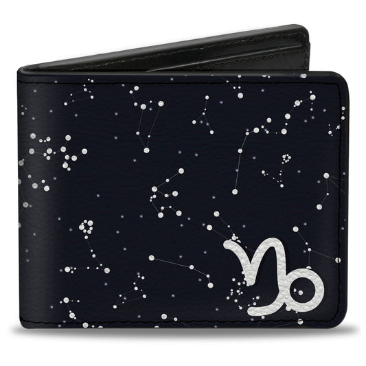 Bi-Fold Wallet - Zodiac Capricorn Symbol Constellations Black White