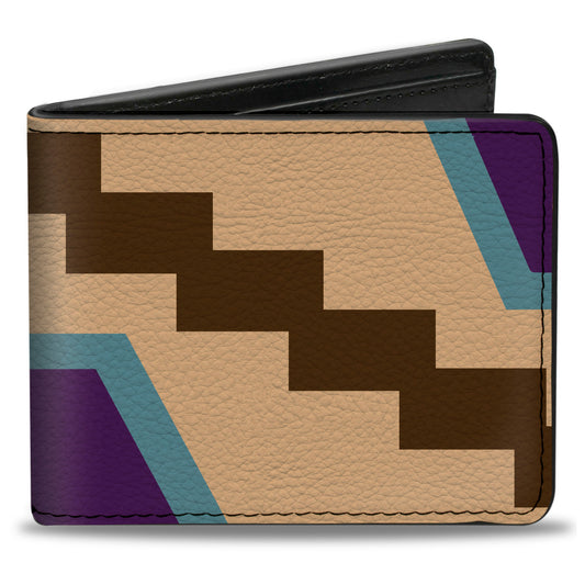Bi-Fold Wallet - Aztec18 Tan Brown Turquoise Purple