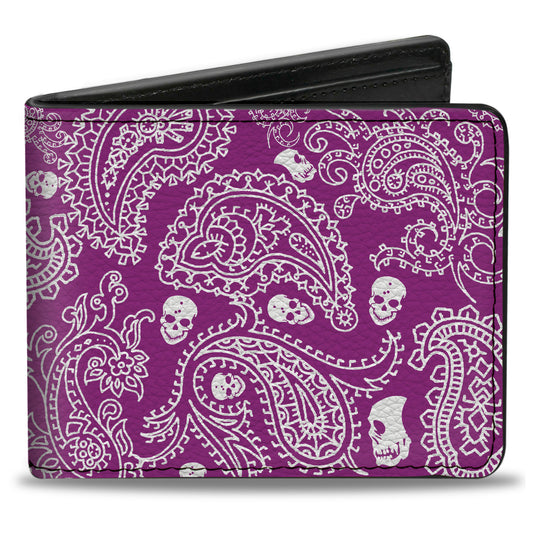 Bi-Fold Wallet - Bandana Skulls Purple White