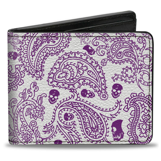 Bi-Fold Wallet - Bandana Skulls White Purple
