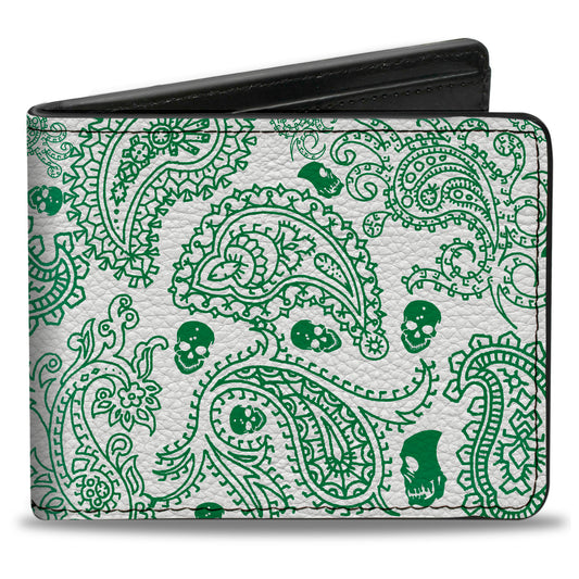 Bi-Fold Wallet - Bandana Skulls White Irish Green
