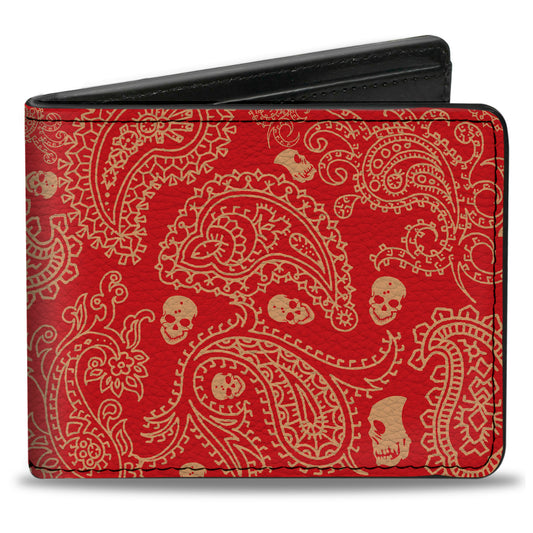 Bi-Fold Wallet - Bandana Skulls Scarlet Red Gold