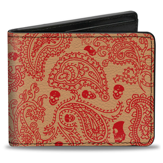 Bi-Fold Wallet - Bandana Skulls Gold Scarlet Red