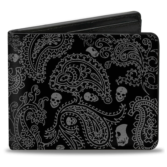 Bi-Fold Wallet - Bandana Skulls Black Silver