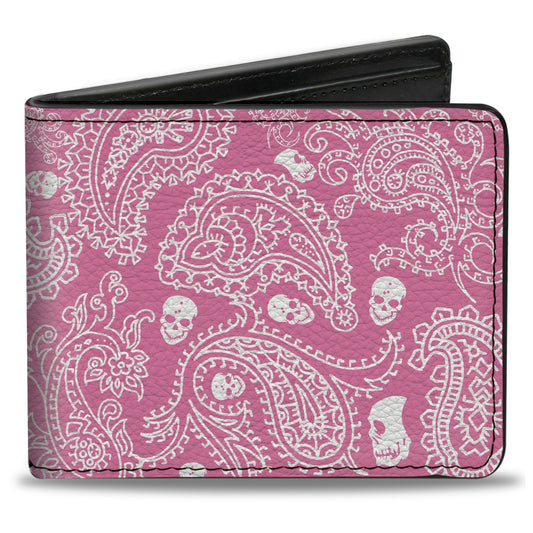 Bi-Fold Wallet - Bandana Skulls Pink White