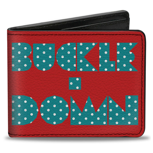 Bi-Fold Wallet - BUCKLE-DOWN Shapes Red Dot Turquoise White