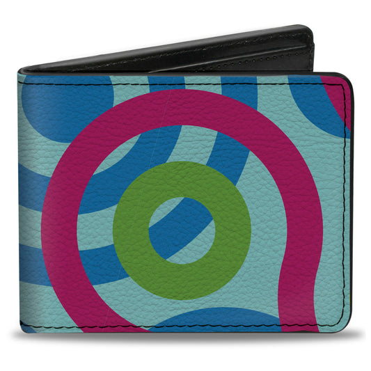 Bi-Fold Wallet - Bullseye Stacked Swirl Blues Green Yellow Pink