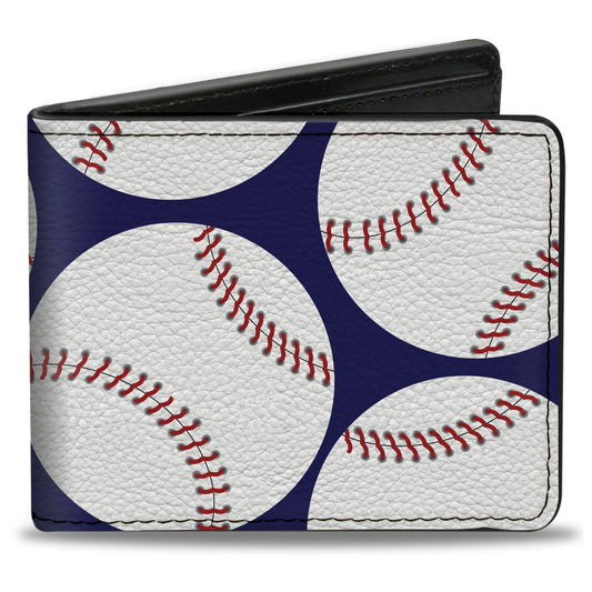 Bi-Fold Wallet - Baseballs Scattered Blue