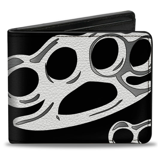 Bi-Fold Wallet - Brass Knuckles Skulls Roses2 Black White