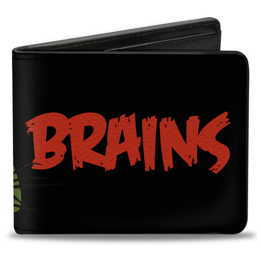 Bi-Fold Wallet - BRAINS Zombie Face CLOSE-UP Black Red Green Yellow